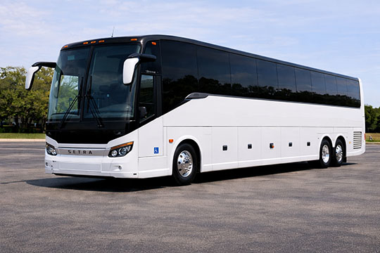 56-passenger charter bus available for charter in Costa Mesa, CA